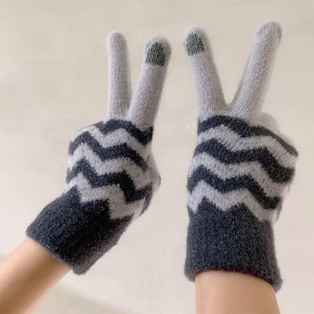 Găng Tay Len Lông Cừu Dày Dặn Hình Sóng Biển Dễ Thương Có Thể Chạm Màn Hình Cảm Ứng