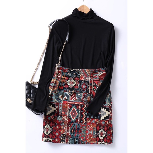 (ORDER TAOBAO) Chân váy chữ A hoạ tiết thổ cẩm phong cách công sở