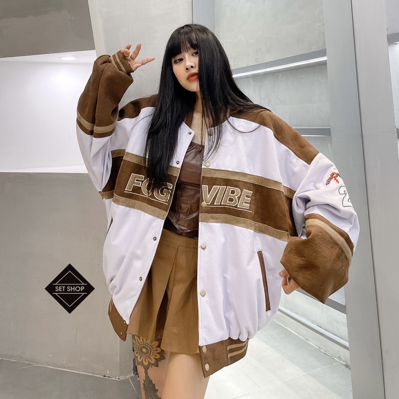 Áo khoác bomber phối da lộn