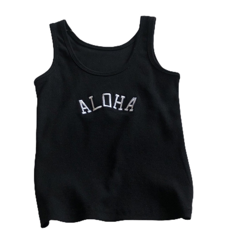 Áo Croptop Dệt Kim Sát Nách Dáng Ôm Thêu Chữ Phong Cách Harajuku Thời Trang Cho Nữ