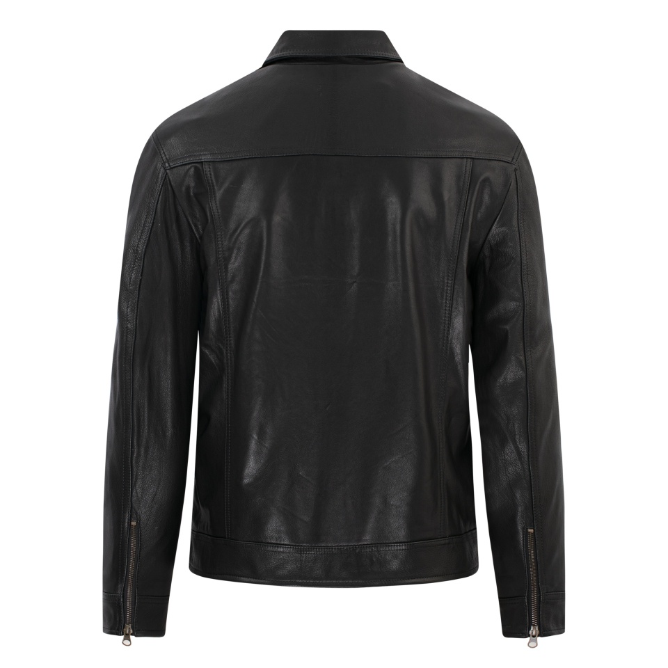 Áo khoác da nam FTT Leather Motor Jacket da dê cổ bẻ hai khóa ngực gân nổi 100% da thật