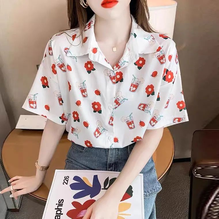 Áo Sơ Mi Tay Ngắn In Họa Tiết Phong Cách Retro Thời Trang Đi Biển Cho Nữ