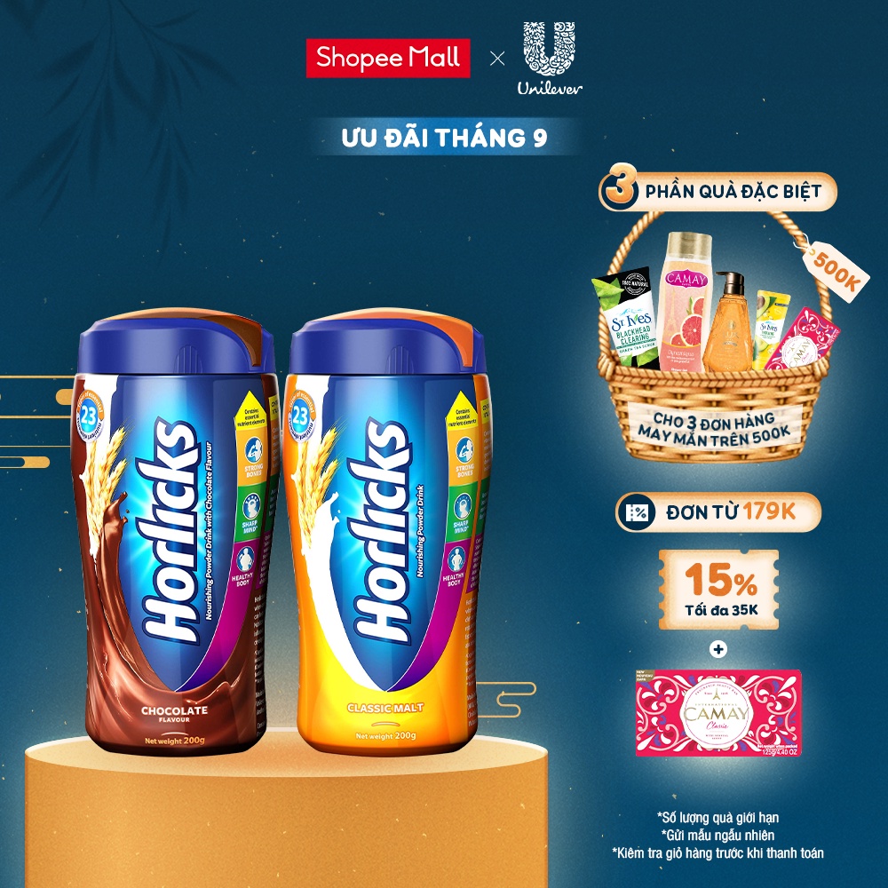 Thức uống lúa mạch Horlicks vị chocolate/ vị truyền thống 200g