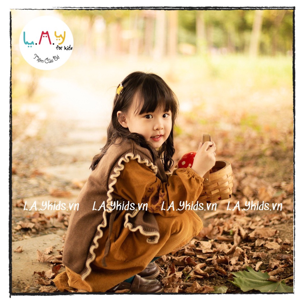 Gile Len Viền Bèo Thắt Nơ Eo 2 Màu Nâu Kem Cho Bé Mix Đồ Ngày Thu Đông L.A.Y kids