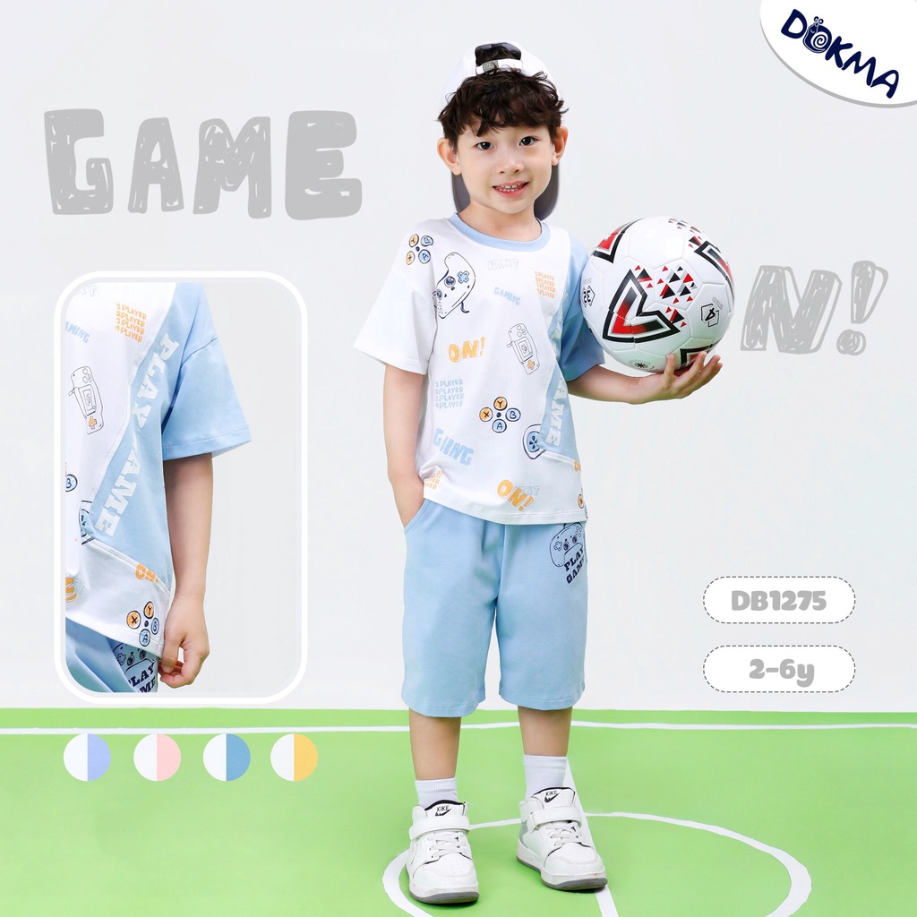 DOKMA  Bộ Quần Áo Bé Trai  Chất Cotton Cao  Cấp Dokma (2-6T) | Đồ Bộ Bé Trai Họa Tiết Năng Động