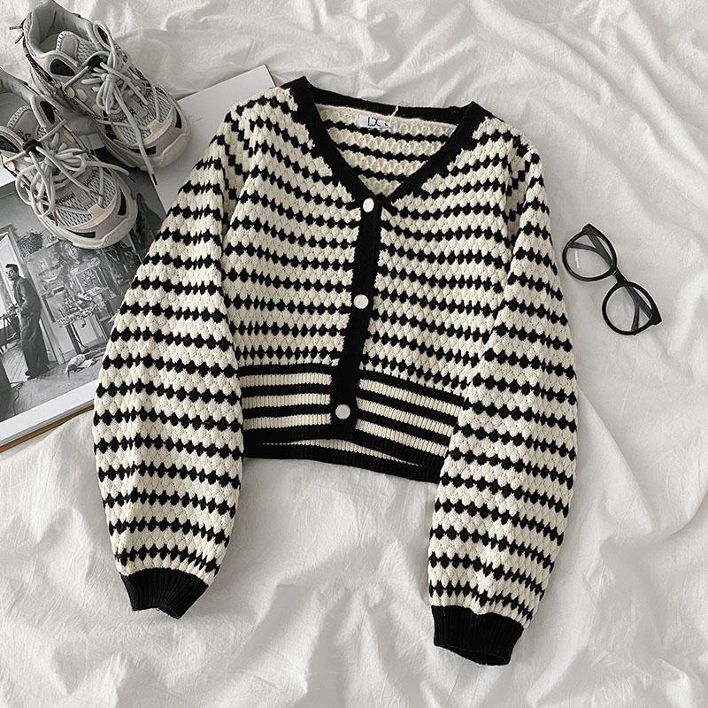 Áo Khoác Cardigan Plus size Họa Tiết Kẻ Sọc Phong Cách Retro Hàn Quốc