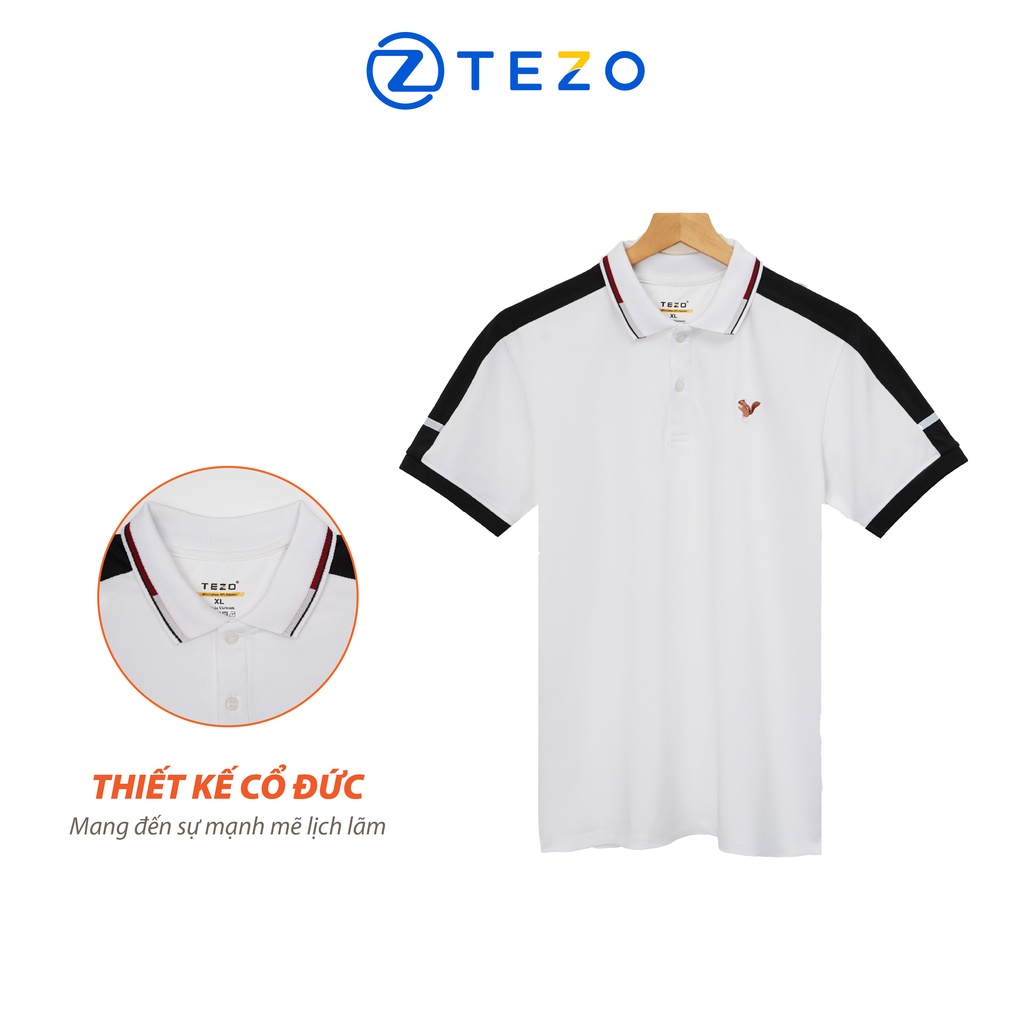 Áo polo nam Tezo hoạ tiết hình con sóc phối màu ngang vai năng động thể thao 22APCT022