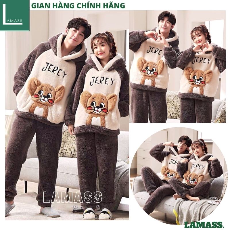 Bộ ngủ lông JEREY giữ nhiệt cực ấm Bộ ngủ mùa đông đáng yêu chất lông mềm nhẹ quần áo mặc nhà dài tay mùa đông - LAMASS