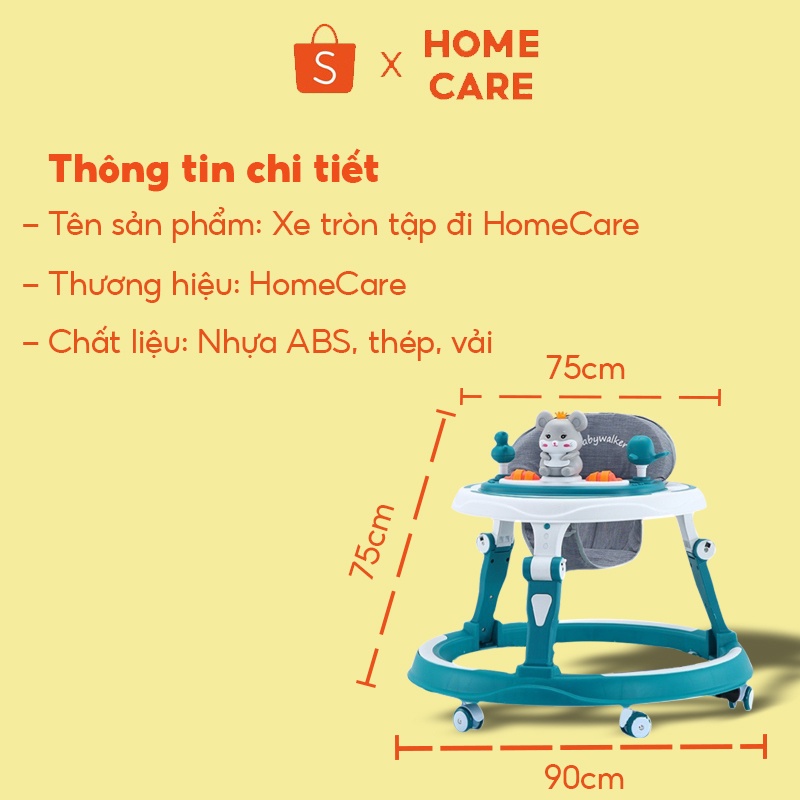 Xe tập đi cho bé chữ O HomeCare, đa năng, tạo cho bé hướng cố định khi di chuyển, xe tròn tập đi, xe tập đi