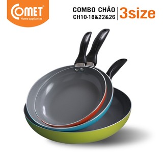Combo 3 chảo chống dính ceramic an toàn comet - ch10-18&22&26