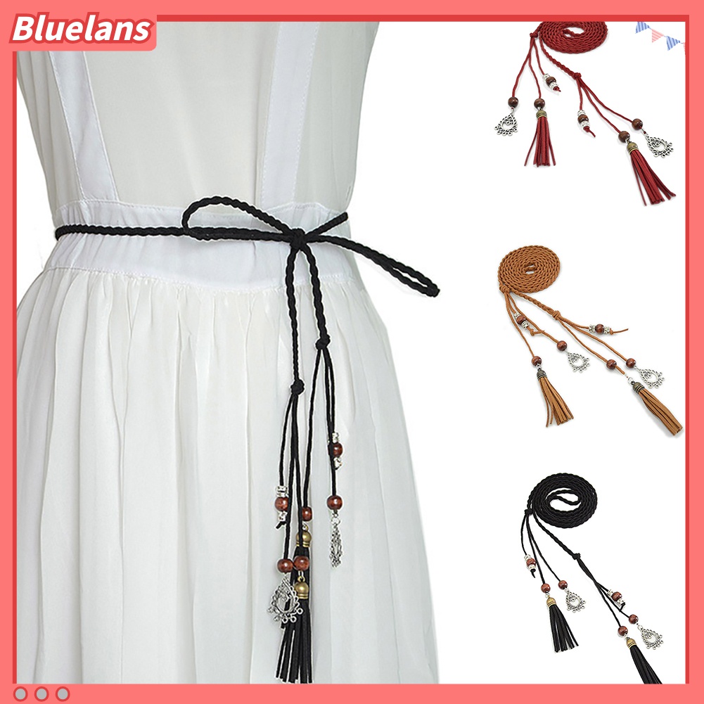 Thắt Lưng Dây Bện Mỏng Đính Hạt Và Tua Rua 48h Thời Trang Cho Nữ