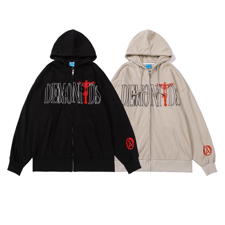 Áo Hoodie Khóa Zip Chữ Demonids LJIN K0605 Chất Nỉ Dày Dặn Cá Tính Trẻ Trung