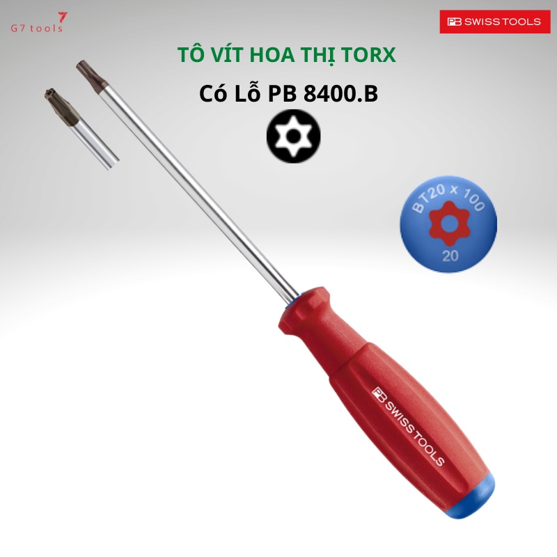 Tô Vít Hoa Thị Torx Có Lỗ PB Swiss Tools 8400.B Từ T6 - T40 Tay Cầm Êm Tạo Lực Siết Cao