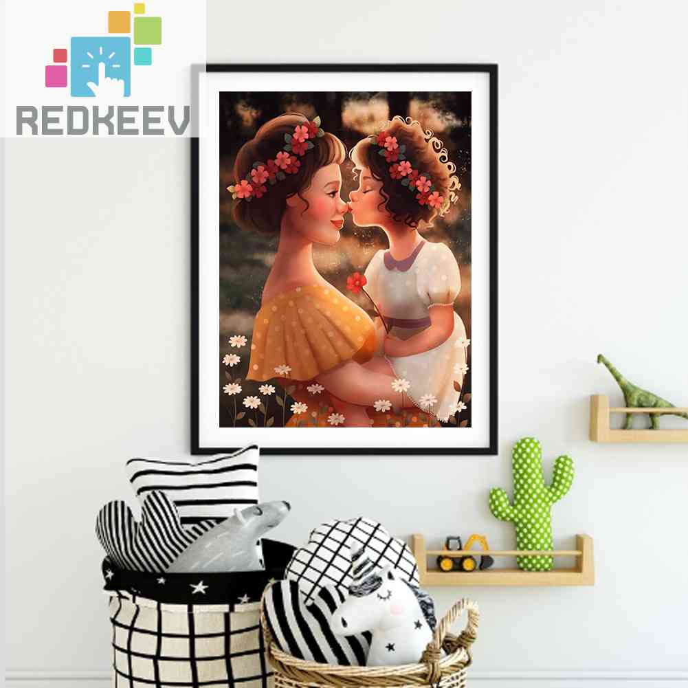 Bộ Tranh Đính Đá Tự Làm Toàn Diện 5D DIY Hình Mẹ Và Con Gái Cho Trang Trí Nhà