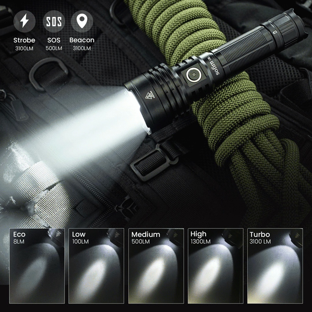 Đèn pin SOFIRN C8L độ sáng 3100 lumen chiếu xa 531m sạc USB Type C pin 21700