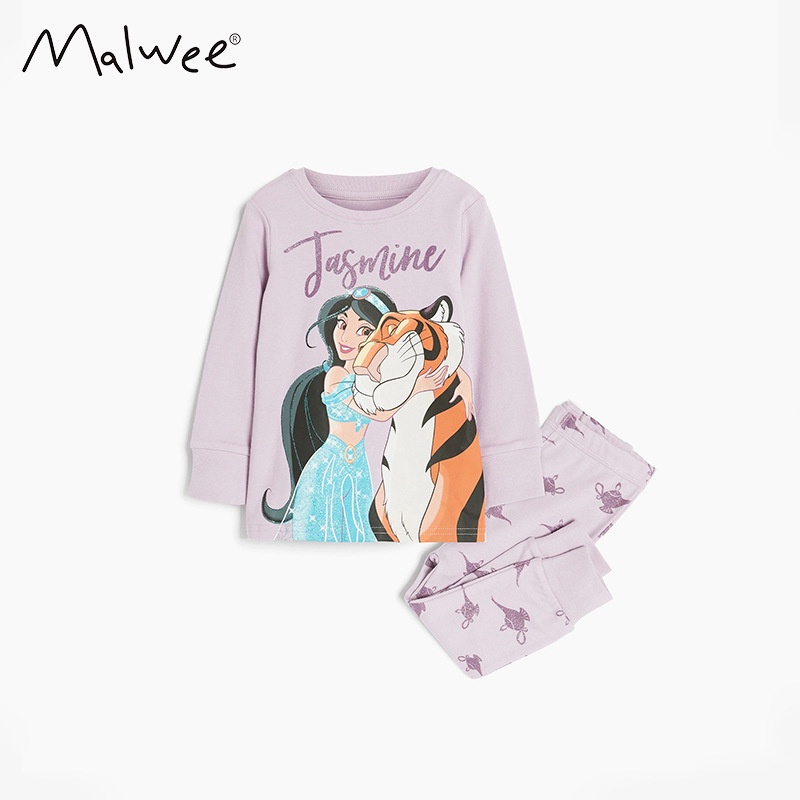 Mã 7873 bộ cotton dài tay Malwee màu tím họa tiết nhân vật hoạt hình cho bé gái