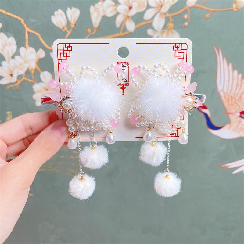 1 Cặp Kẹp Tóc Hình Nơ Tai Mèo Màu Đỏ / Hồng / Xanh Dương Kiểu Hán Phục Trung Hoa Dễ Thương Cho Bé Gái