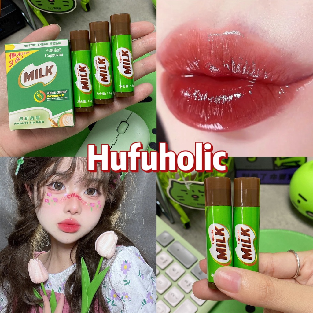 Set 3 son dưỡng có màu CAPPUVINI MILK dưỡng ẩm đào cacao MILO Moisture Energy Flavored Lip Balm CAPU39