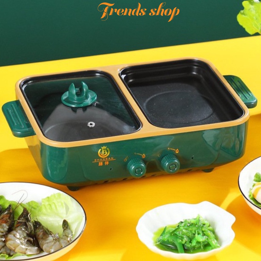 Bếp điện lẩu nướng mini 2 ngăn Hàn Quốc đa năng nhỏ gọn dễ sử dụng TRENDS SHOP