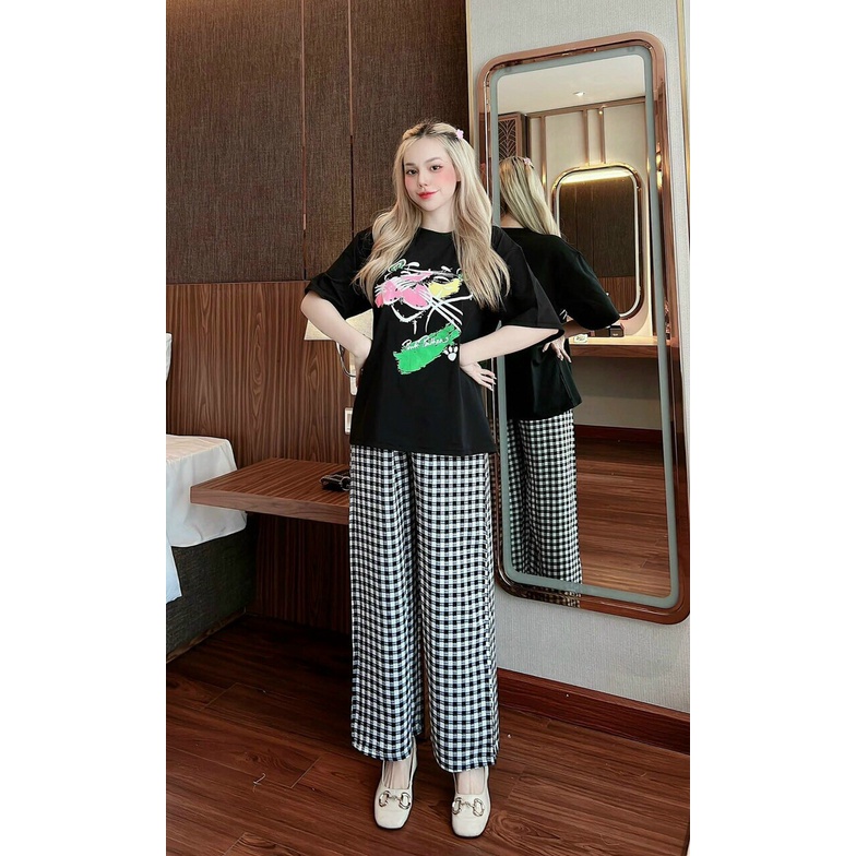 Đồ bộ nữ dễ thương, set đồ nữ đi chơi với quần dài ống loe kèm áo thun form rộng đơn giản nhẹ nhàng