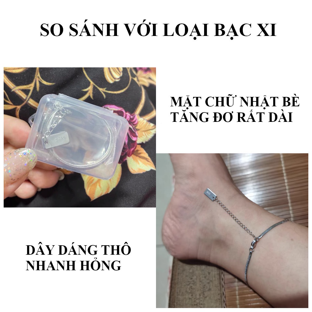 Lắc chân bạc 925 sợi rắn trơn mặt chữ nhật vòng nữ tối giản S925 MINIMAL QA SILVER Anklet AN210901