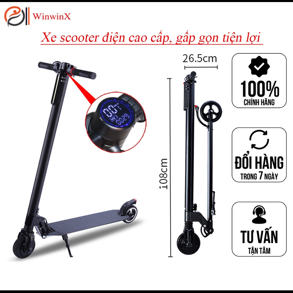 Xe scooter điện tốc độ 25km/h, Xe điện cao cấp đồng hồ điện tử đèn full led pin lithium siêu trâu, gấp gọn tiện lợi