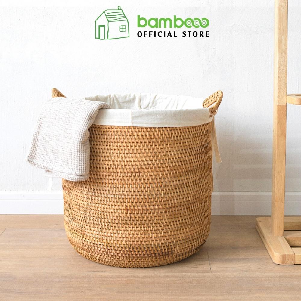 Sọt mây đan thủ công Việt Nam BAMBOOO ECO có tay cầm đựng quần áo, đồ chơi, decor sử dụng ở phòng khách, phòng ngủ