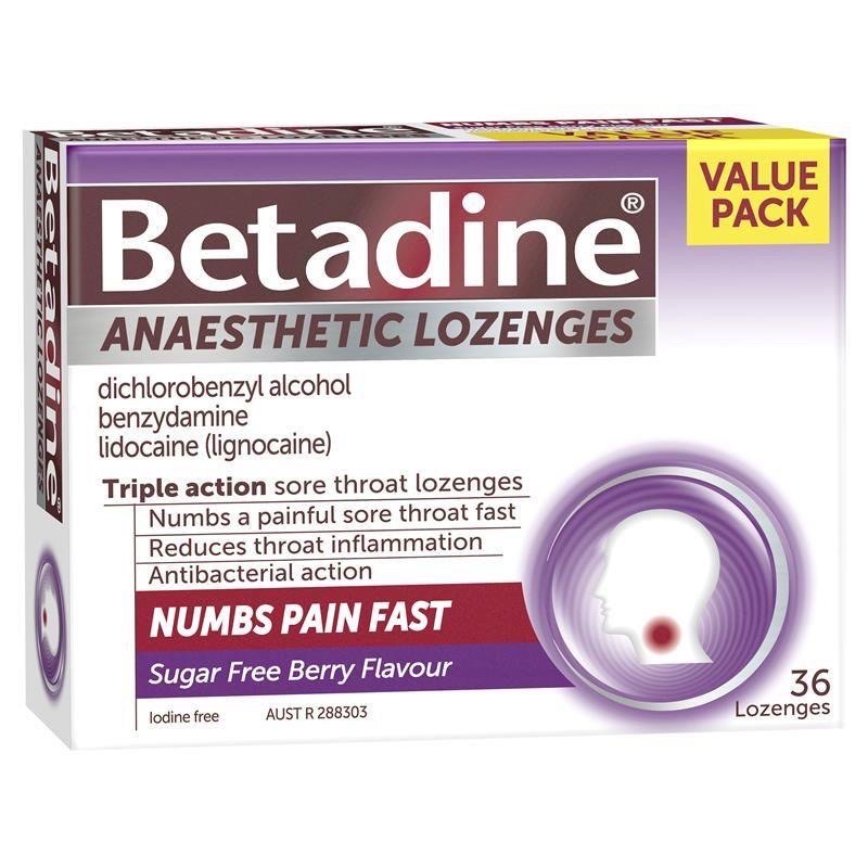 Bill Úc Viên ngậm gây tê hỗ trợ đau họng ba tác động Betadine Anaesthetic