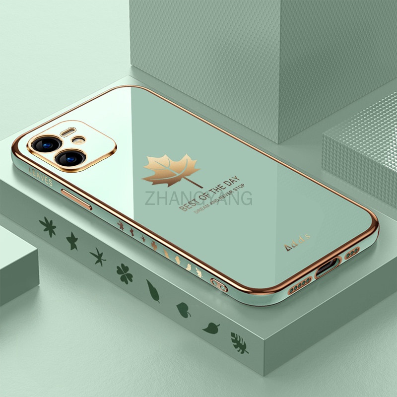 Ốp Điện Thoại Silicon TPU Mạ Điện Họa Tiết Lá Phong Kèm Dây Đeo Cho Redmi note 8