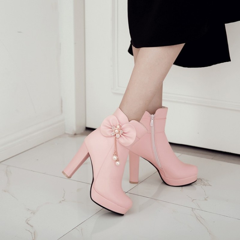 Giày Bốt Cao Gót Mũi Vuông Phối Khóa Kéo Bên Hông size 34-43 Phong Cách Ngọt Ngào Cho Nữ