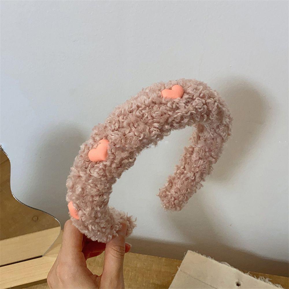 ANEMONE Băng Đô Cài Tóc Phối Lông Hình Trái Tim Dễ Thương Phong Cách Hàn Quốc Cho Nữ