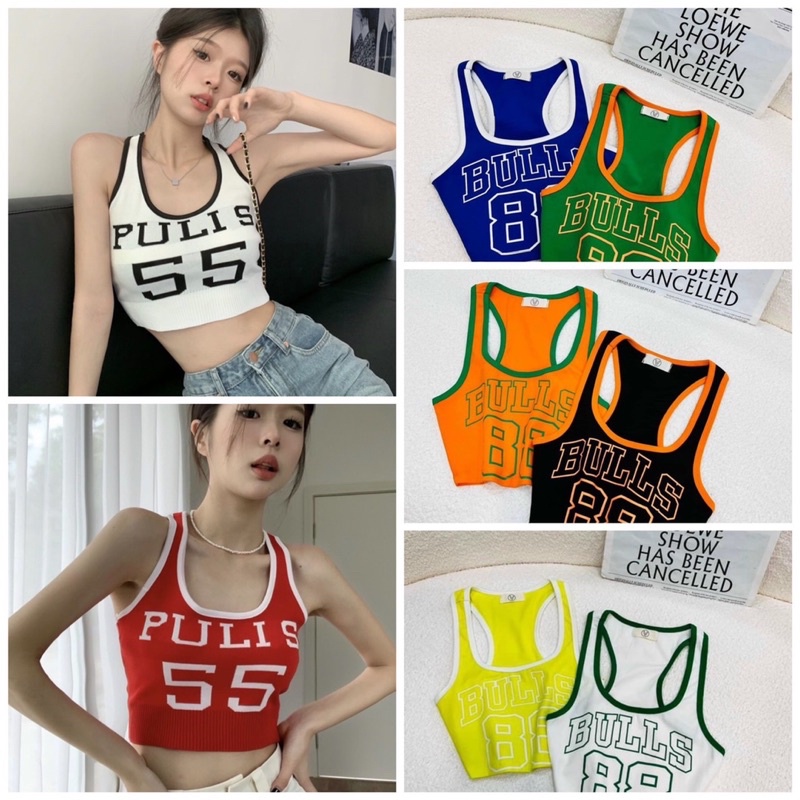áo ba lổ viền cổ croptop in số bảo cao cấp