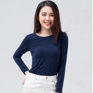 Áo thun giữ nhiệt nữ dài tay cổ tròn Vicci chất liệu Premium Cotton mềm mịn, ôm dáng màu Xanh đen