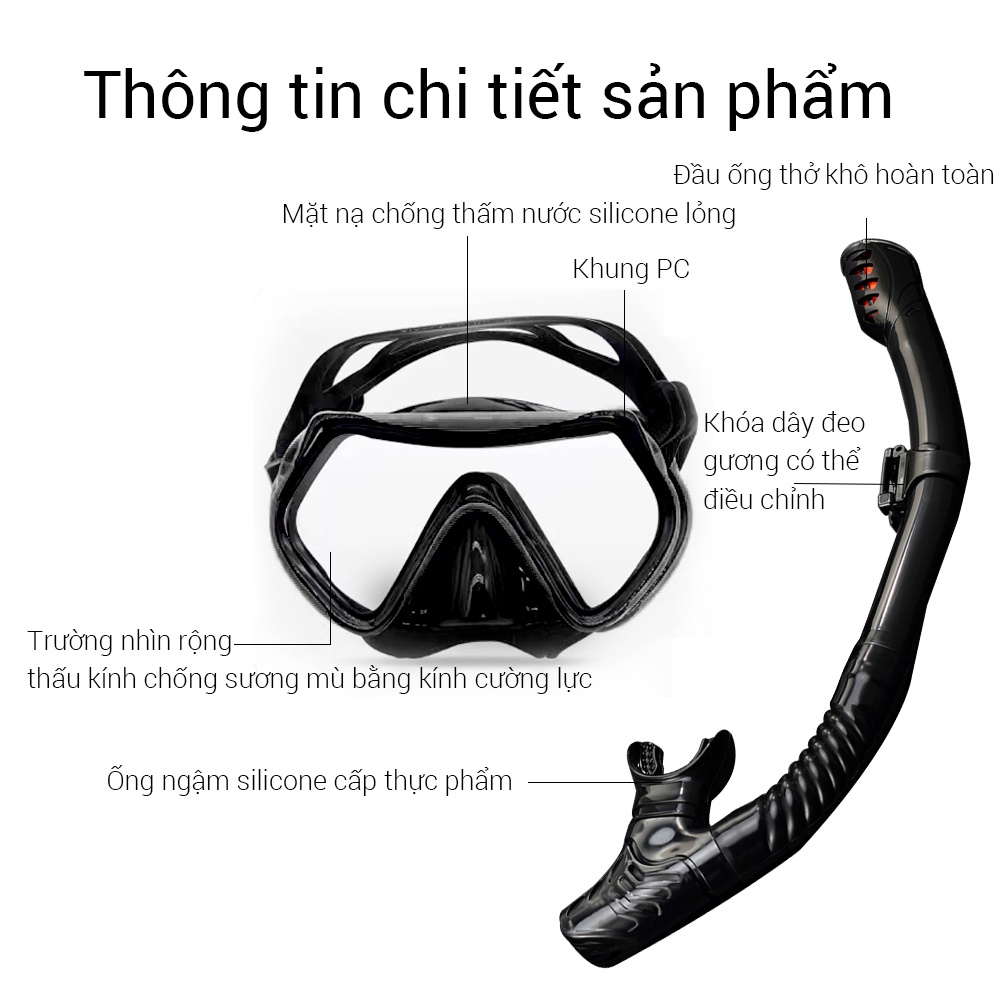 OneTwoFit kính lặn biển，mặt nạ lặn biển với ống thở chống hơi thoải mái bảo vệ mắt với mắt kính cường lực ET005001