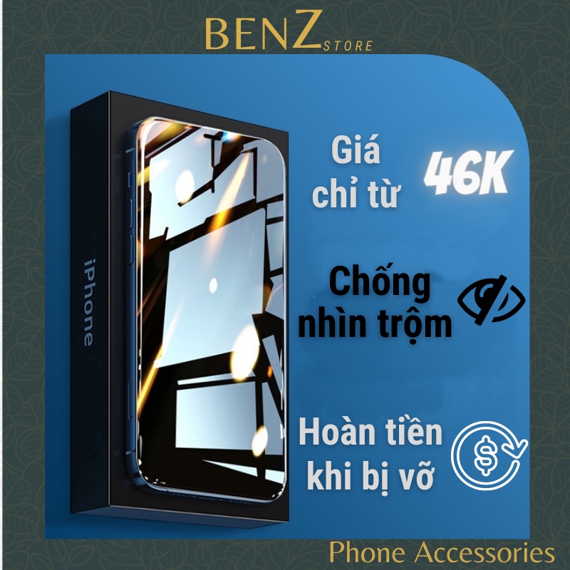 Kính cường lực KingKong chống nhìn trộm cho iphone chống bám nước vân tay chính hãng VTZ dày 0.3mm cứng 9H BenZ Store