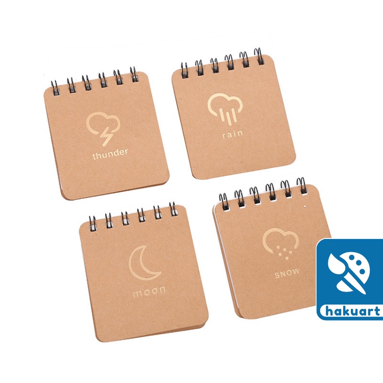 Sổ tay lò xo ghi chú mini bìa Craft Họa tiết thời tiết giấy 70gsm trắng trơn - Văn phòng phẩm Haku