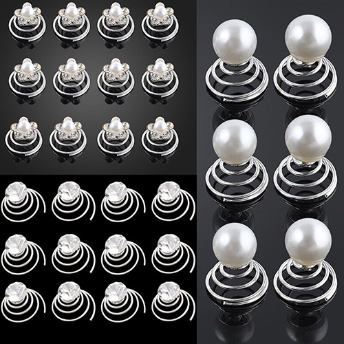 Set 12 kẹp tóc dạng xoắn ốc đính đá và ngọc trai trang trí thanh lịch cho cô dâu
