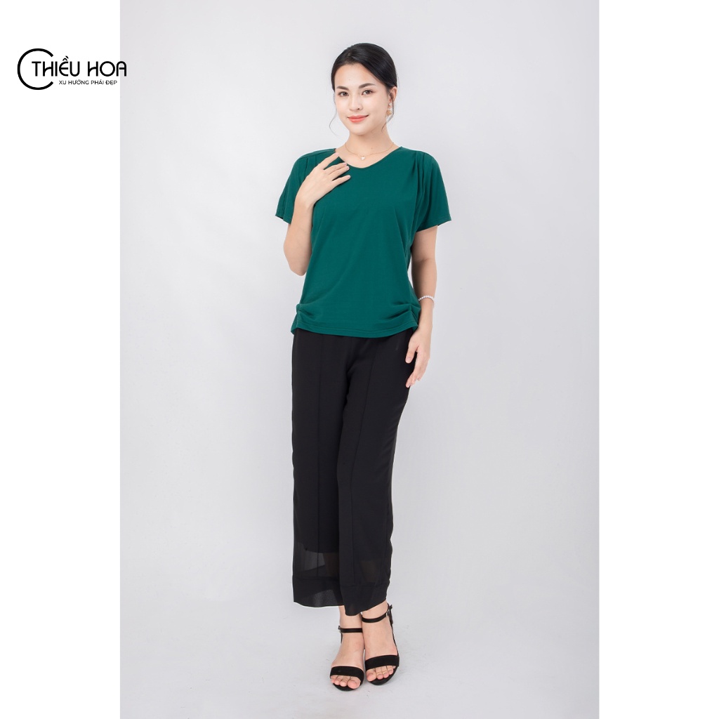 Áo thun trơn nữ trung niên Thiều Hoa chất liệu Cotton thoáng má K0210