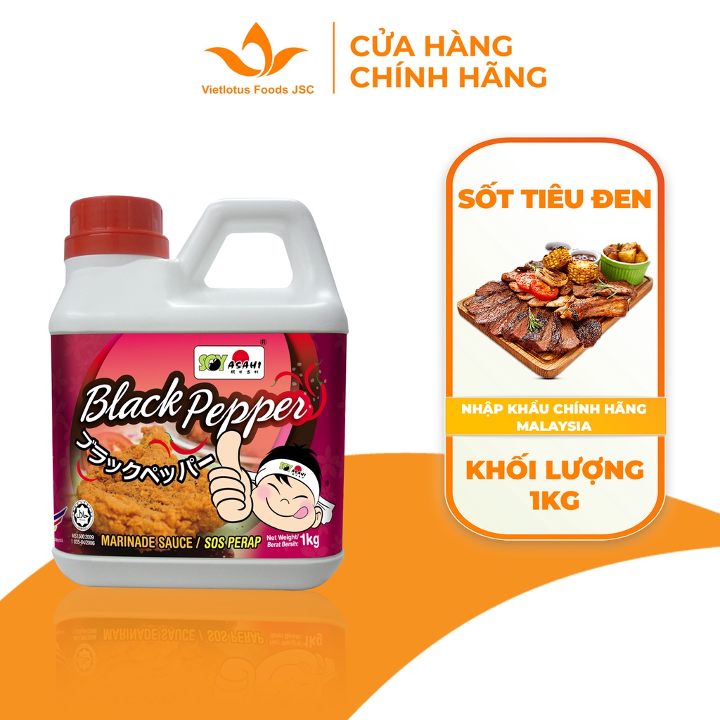 Sốt tiêu đen ướp thịt ướp beefsteak, phủ gà rán - Black Pepper Soy Asahi 1kg nhập khẩu chính hãng Malaysia