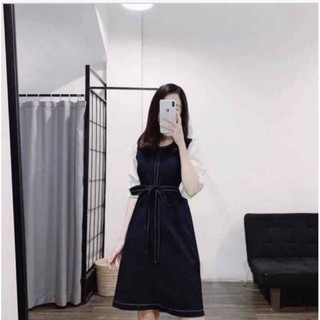 đầm bigsize thiết kế Mit Design 40kg_120kg mẫu đen trần chỉ trắng tay trắng bo chun mặc đi làm đi chơi đều xinh