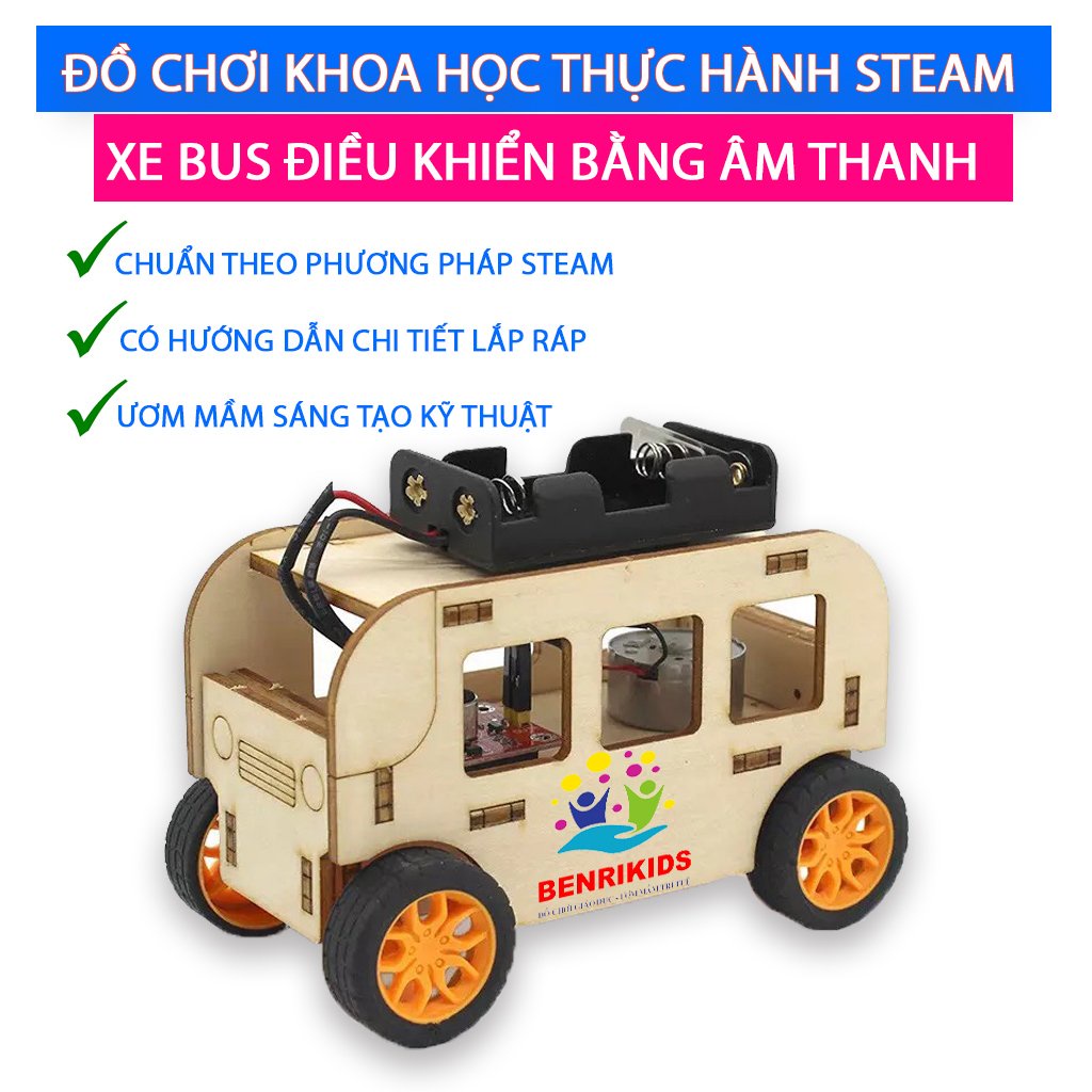 Đồ Chơi Stem - Xe Bus Điều Khiển Bằng Âm Thanh Lắp Ghép Bằng Gỗ Theo Phương Pháp Stem Steam