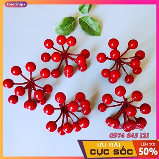 Chùm cherry đỏ nhiều quả trang trí giáng sinh, Noel, Tết