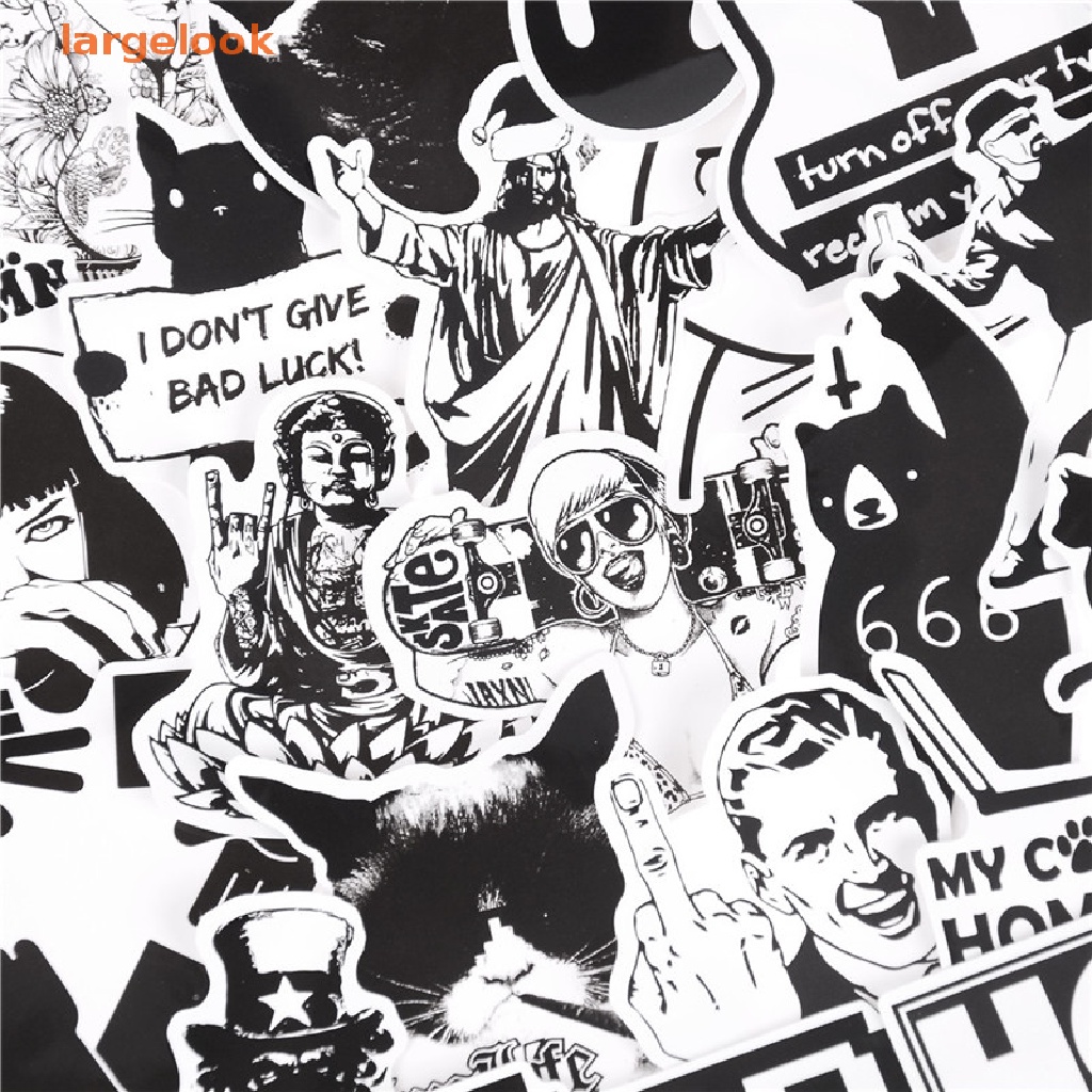 Set 100 Miếng Dán PVC Họa Tiết Graffiti Trắng Đen Trang Trí Đa Ứng Dụng