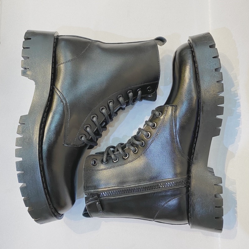 Giày da nam combat boots khoá zip da bò thật One Man da nhập khẩu cao cấp bảo hành 12 tháng buộc dây đế cao su cao 4,5cm