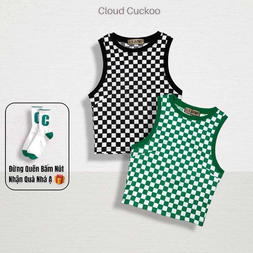 Áo Thun Crop Top Sát Nách Phong Cách Ô Vuông Kẻ Caro - Mã Số: SN03063.