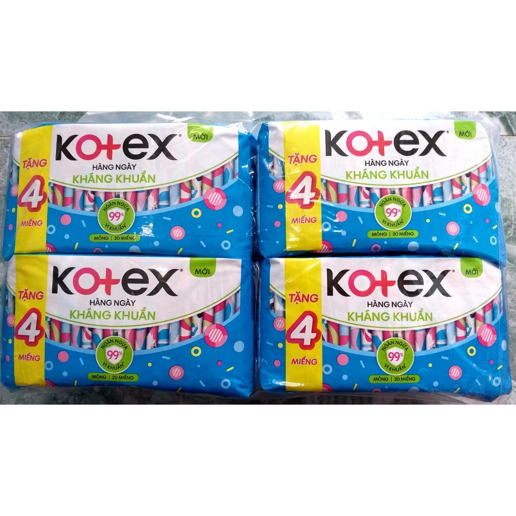 (Có che tên) Băng Vệ Sinh Kotex hàng ngày kháng khuẩn miếng/ gói 20 miếng (dài 15cm)