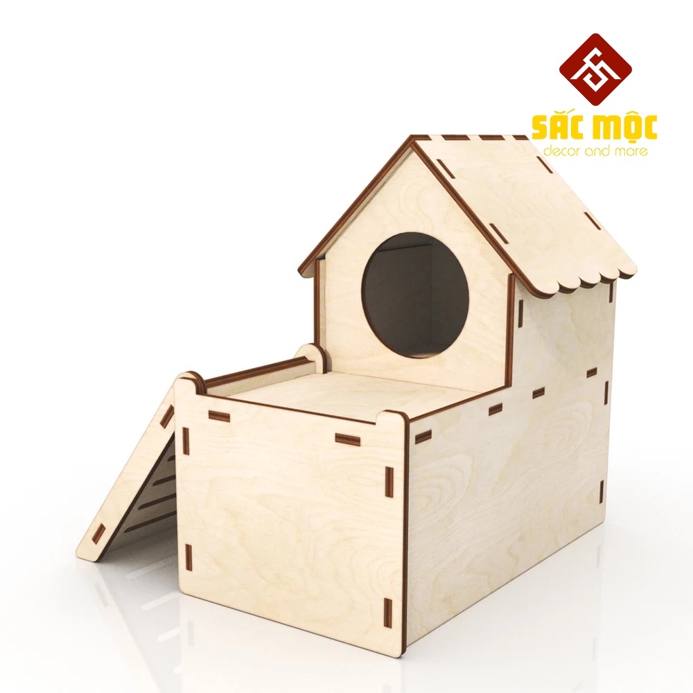 Mô Hình Nhà 2 Tầng #15 Cầu Thang Gỗ Lắp Ráp Cho Chuột Hamster Size 17.5*15.7*17 cm