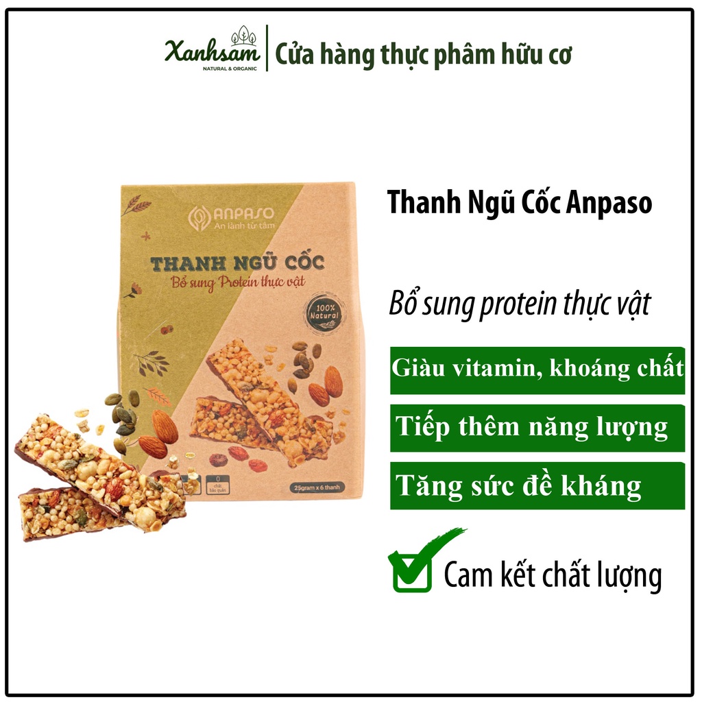 Thanh Ngũ Cốc Protein Thực Vật 25gx6 Anpaso Ăn Chay, Ăn Kiêng, Giảm Cân, Eat Clean - XanhSam Organic