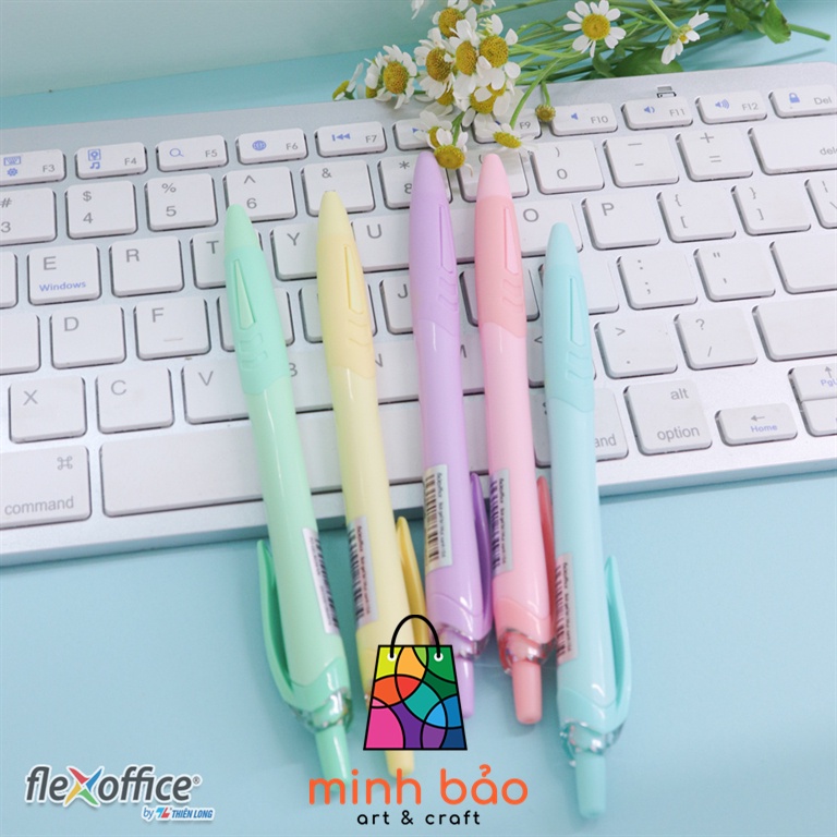 BỘ 5 BÚT GEL B MÀU PASTEL THIÊN LONG FLEXOFFICE PAZTO FO-GELB039/VN - MỰC XANH (5 CÂY), 0.6MM