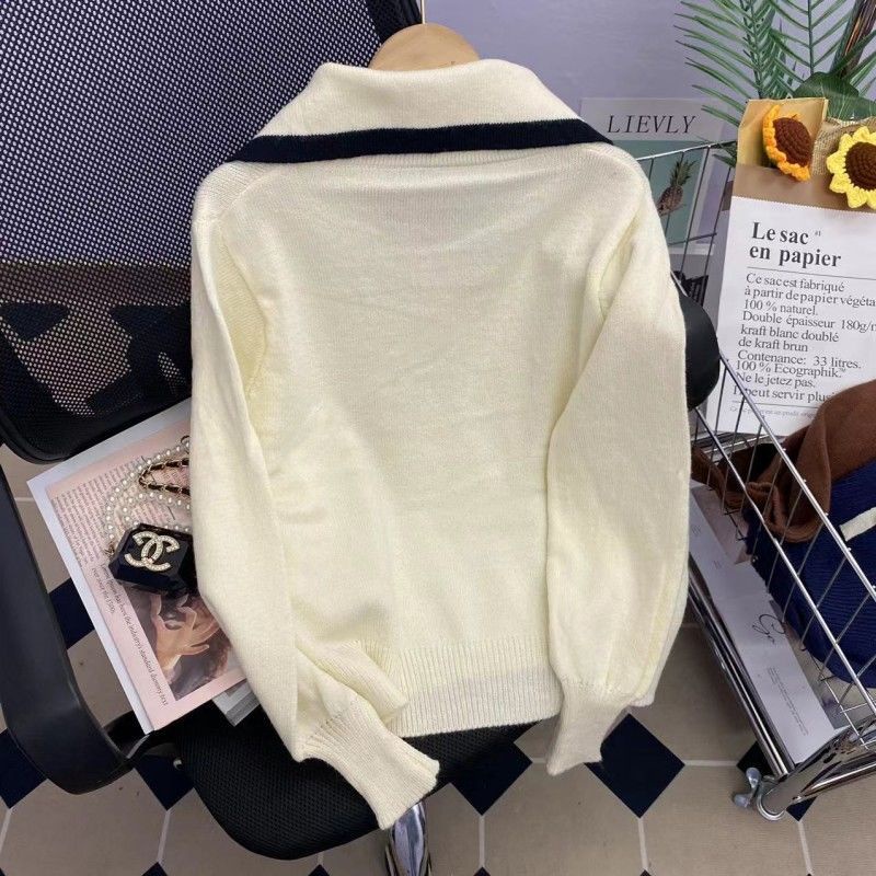Áo Sweater Dệt Kim Tay Dài Màu Sắc Tương Phản Phong Cách Hàn Quốc Thời Trang Mùa Thu Cho Nữ